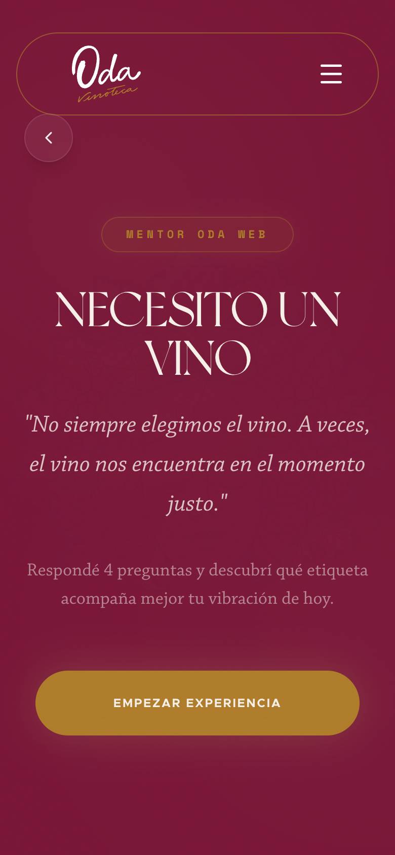 Quiz “Descubrí tu vino ideal” del sitio de ODA en celular